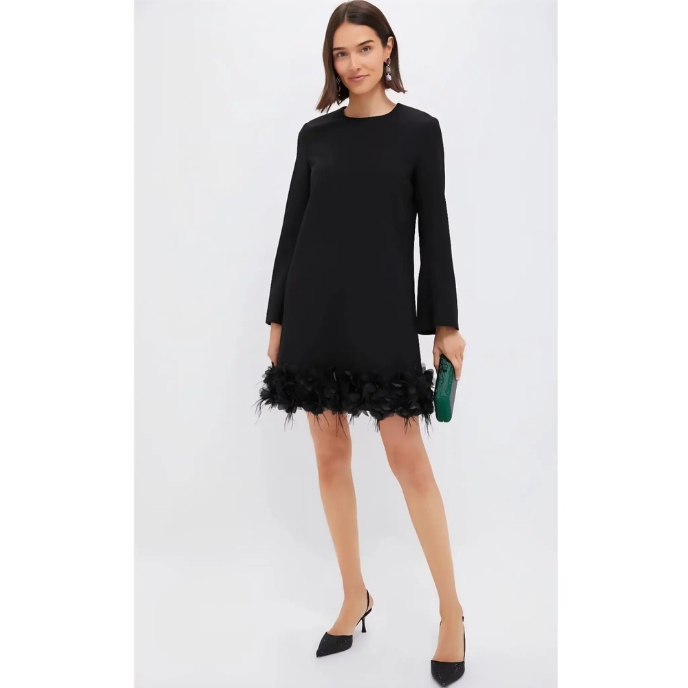 Tuckernuck Black Floral‎ Applique Hem Mini Dress Long Sleeve Size M